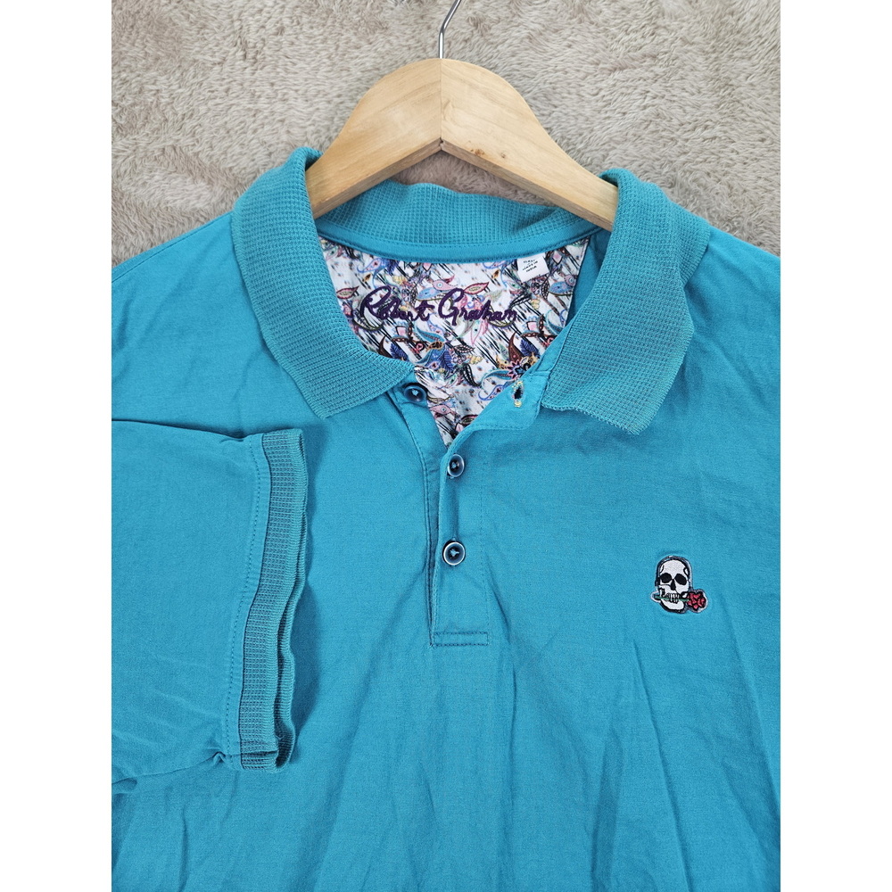 Robert Graham Polo Shirt Embroidered Logo Turquoise Blue Vibrant Size XL